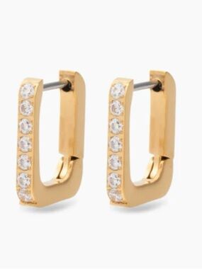 Bella Gold Rectangular Hoop Earrings with Crystal Accents